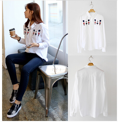 纯白诗篇 韩版绣花公仔衬衫，演绎春日学院风