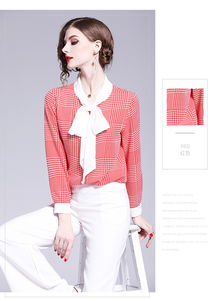 法米姿春新款女装 风格纹衬衫撞显瘦雪纺衫59109，定义春日时髦气场